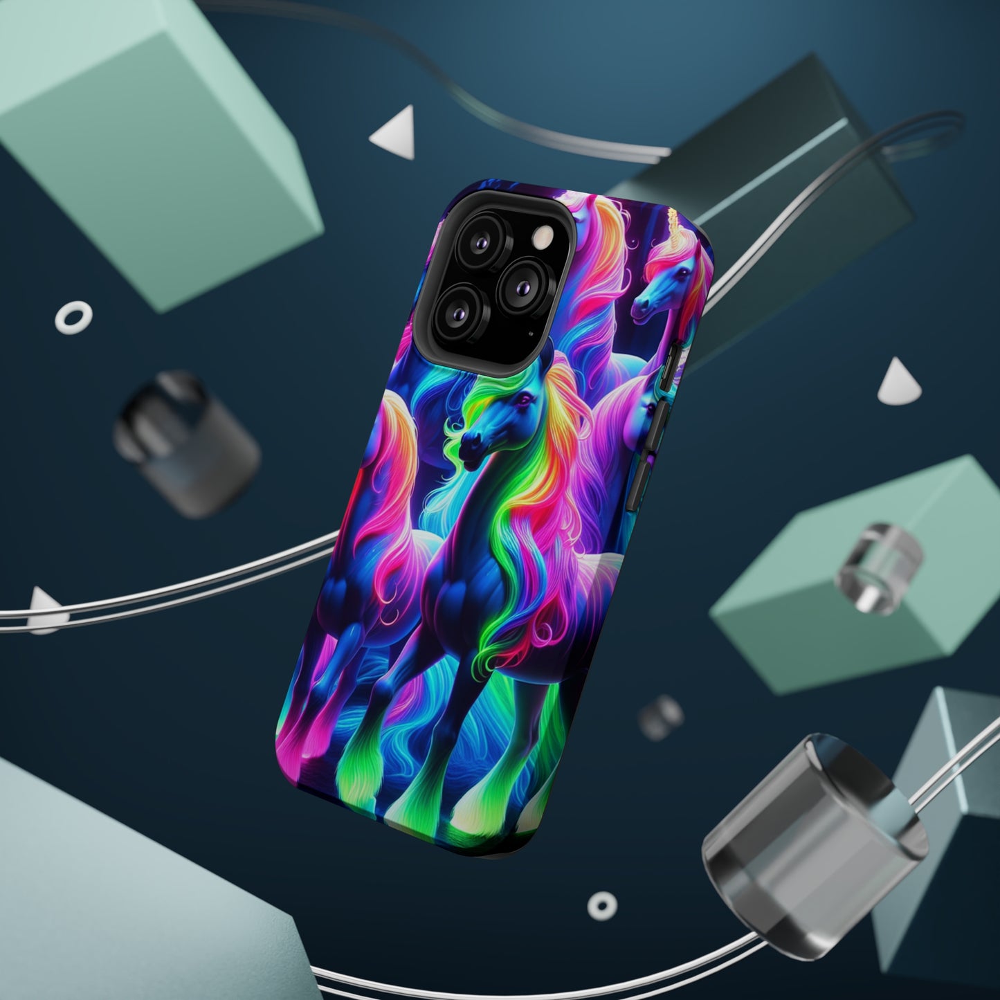 Neon Magic Skies - Unicorn Gang. Neon Unicorns Premium Art Magsafe Magnet Tough IPhone 13 14 15 Pro Plus Max and Mini in Matte and Glossy Phone cases