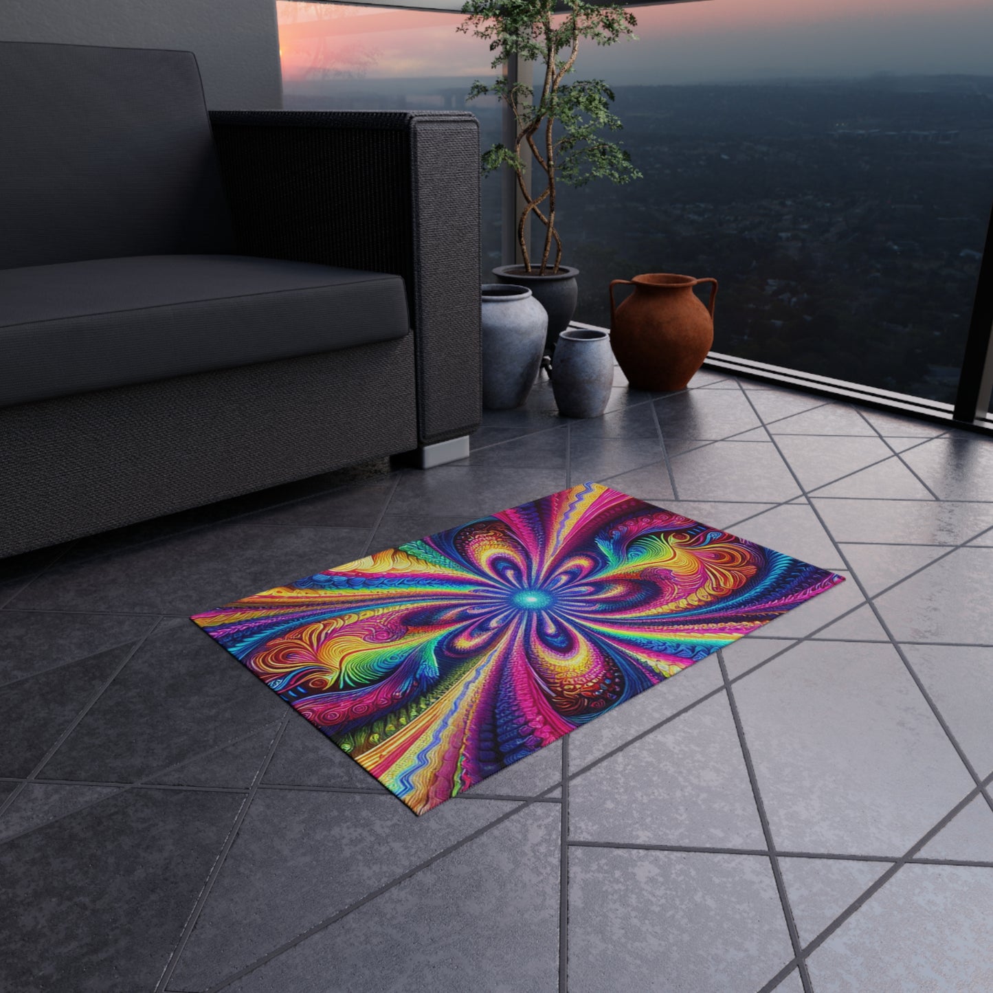 Cosmic Rainbow Infinity Spirograph. Infinity Patterns Outdoor Rug