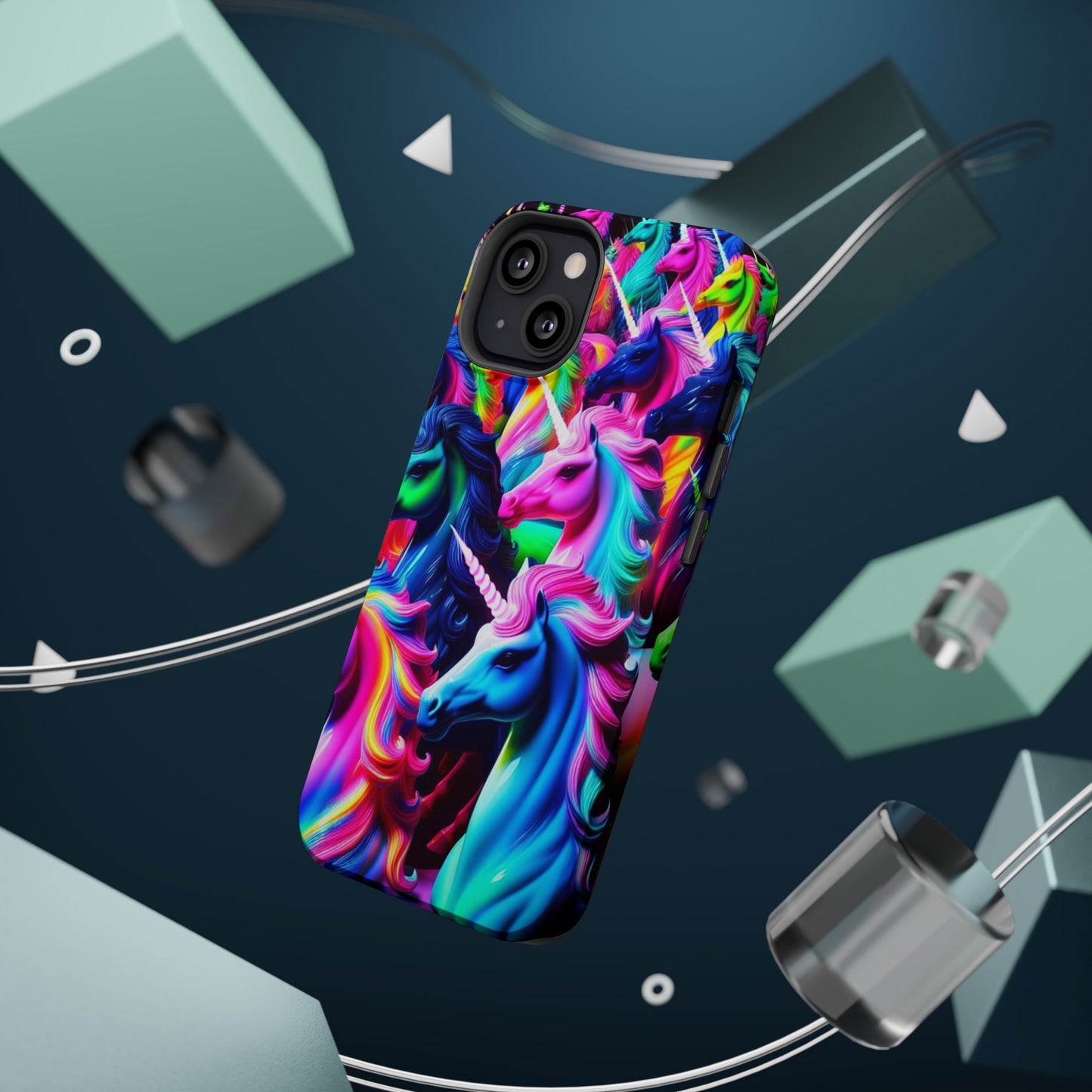 "Neon Illumination" Neon Unicorns Premium Art Magsafe Magnet Tough IPhone 13 14 15 Pro Plus Max and Mini in Matte and Glossy Phone cases