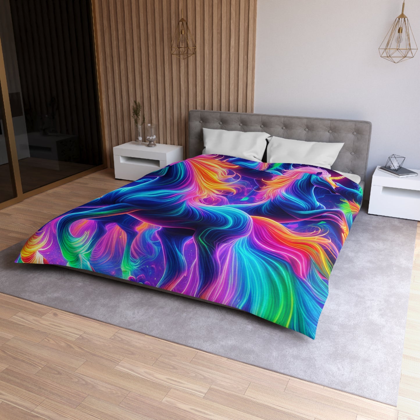 Mariano Filoteo - NEON Unicorns Microfiber Duvet Cover