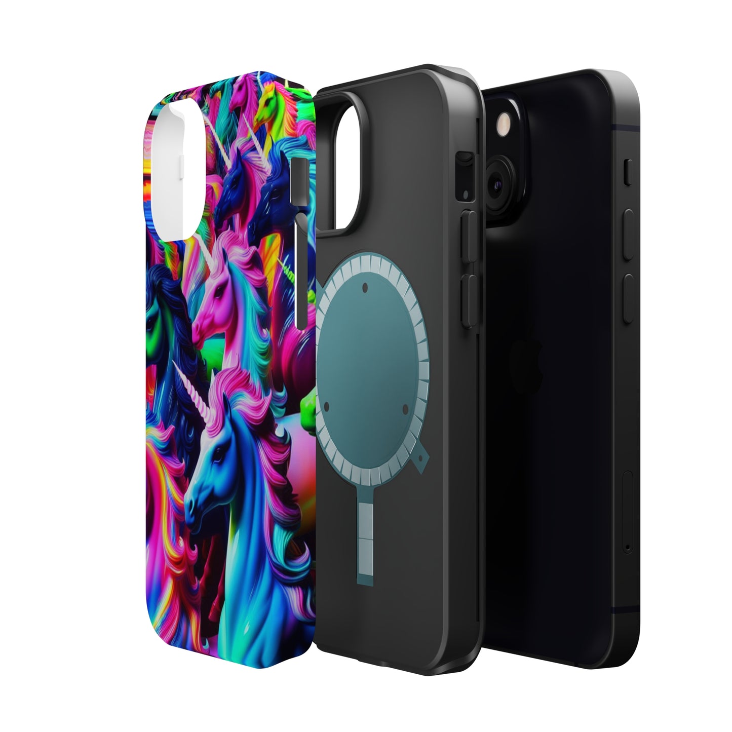 "Neon Illumination" Neon Unicorns Premium Art Magsafe Magnet Tough IPhone 13 14 15 Pro Plus Max and Mini in Matte and Glossy Phone cases