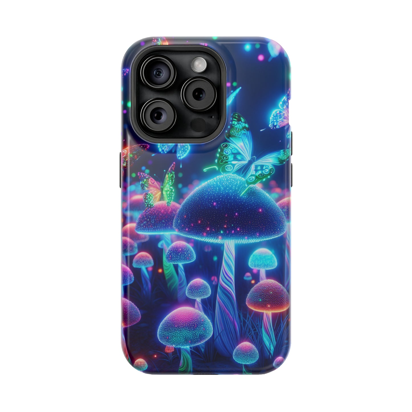 Neon Glitterbug Heaven. Neon Butterflies and Mushrooms Premium Art Magsafe Magnet Tough IPhone 13 14 15 Pro Plus Max and Mini in Matte and Glossy Phone cases