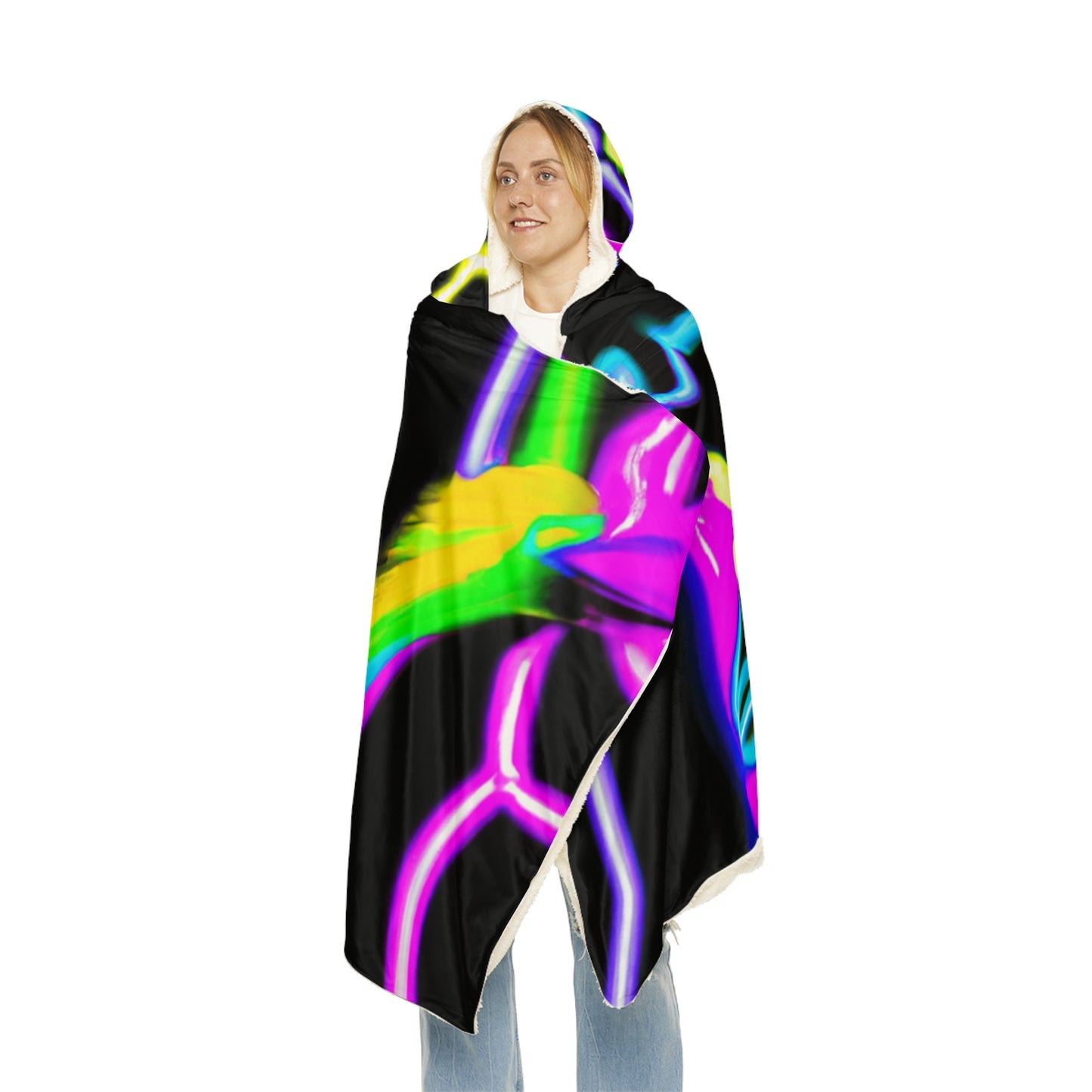 "Vivid Unicorns" - NEON Unicorns Art Hooded Snuggle Blanket