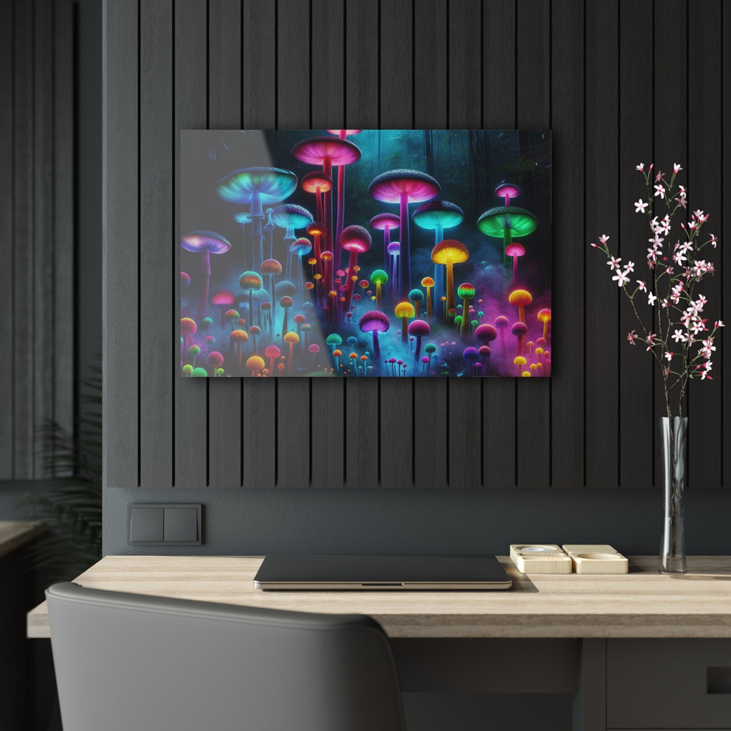 Neon Fungal Fusion. Mushrooms 1/4" Glossy Acrylic Art