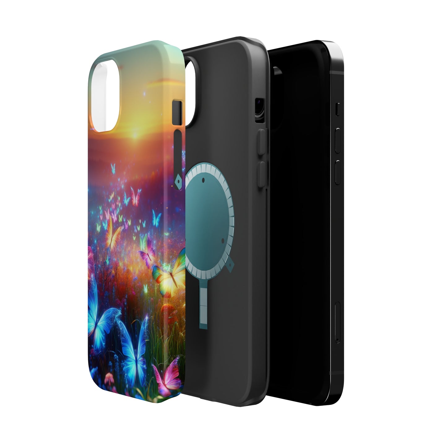 Neon Flight Fantasy Neon Butterflies Premium Art Magsafe Magnet Tough IPhone 13 14 15 Pro Plus Max and Mini in Matte and Glossy Phone cases