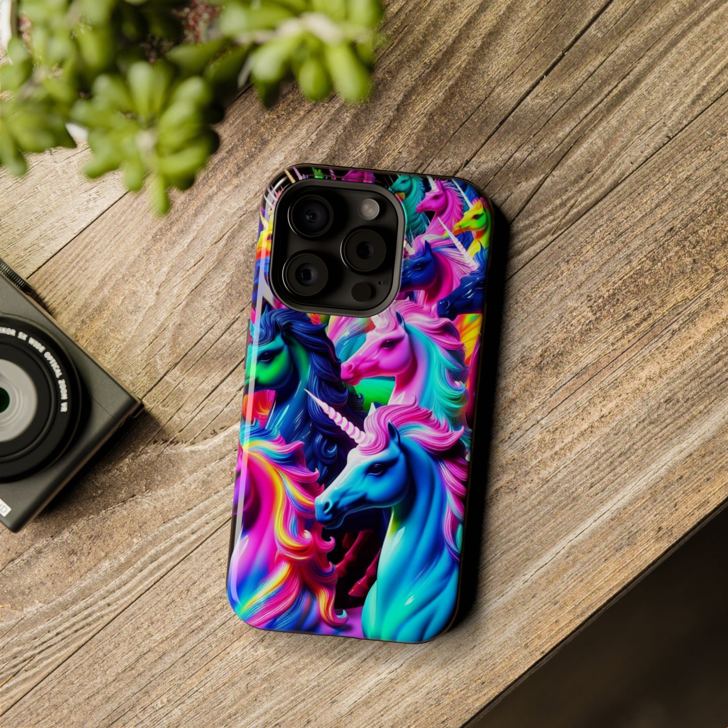 "Neon Illumination" Neon Unicorns Premium Art Magsafe Magnet Tough IPhone 13 14 15 Pro Plus Max and Mini in Matte and Glossy Phone cases