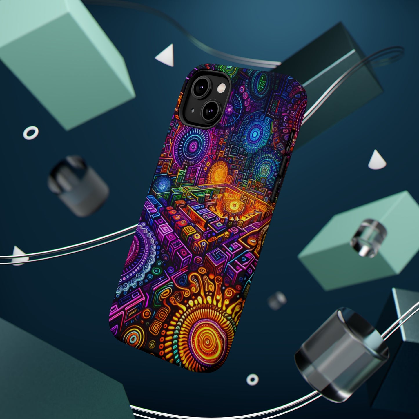 Vivid Voyage of Infinity Neon Splendor. Neon Trippy Infinity Patterns Premium Art Magsafe Magnet Tough IPhone 13 14 15 Pro Plus Max and Mini in Matte and Glossy Phone cases