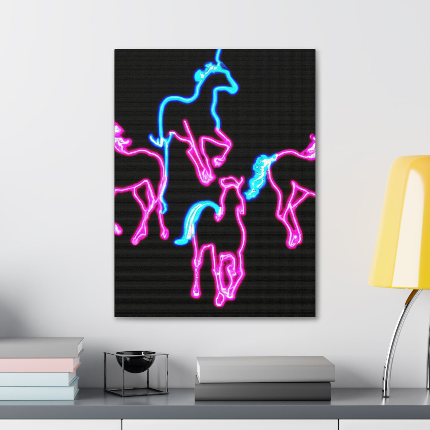 "Enchanted Fluorescence" NEON Unicorns Art Canvas