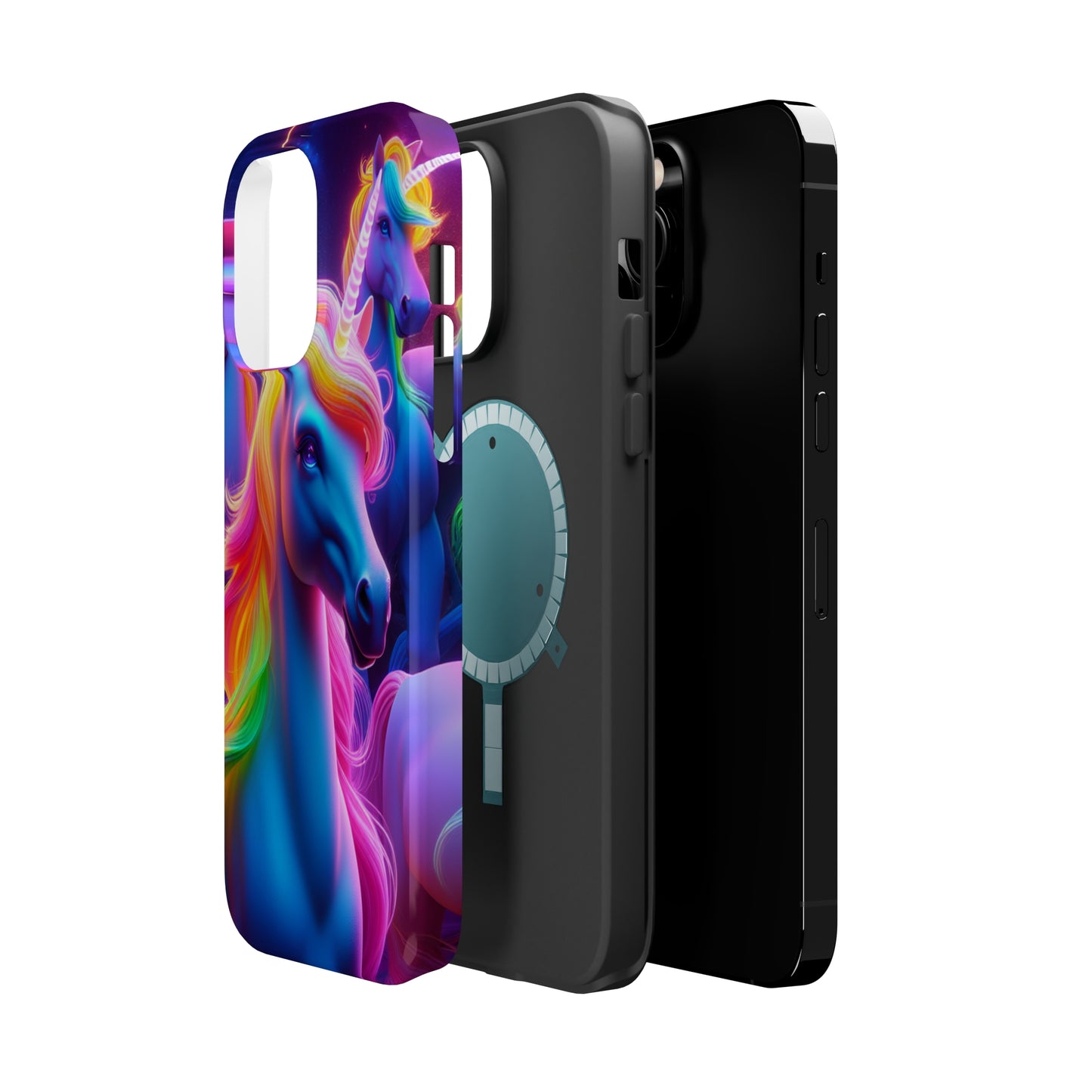 Neon Nighthorn Pride Neon Unicorns Premium Art Magsafe Magnet Tough IPhone 13 14 15 Pro Plus Max and Mini in Matte and Glossy Phone cases