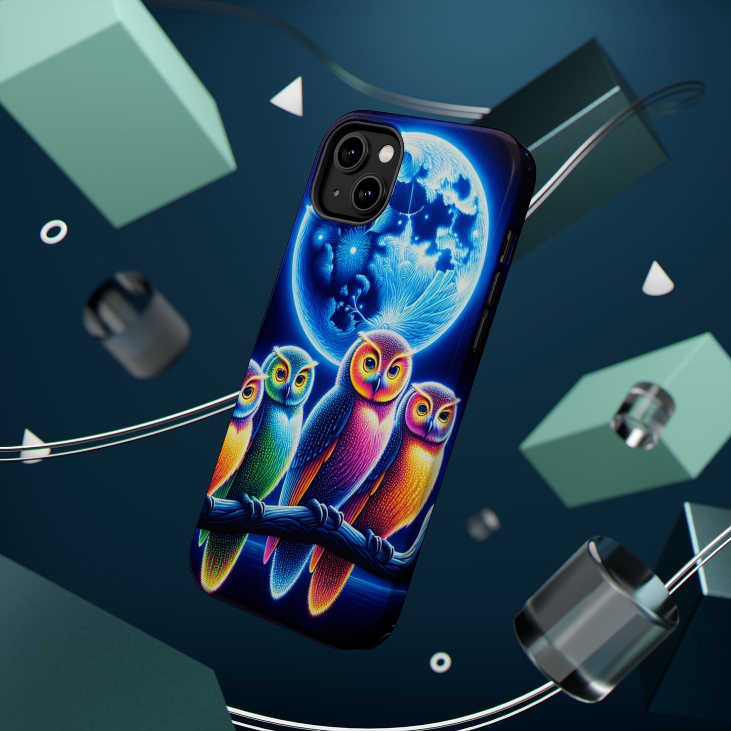 Neon Nocturnal Orbitals. Neon Owls Premium Art Magsafe Magnet Tough IPhone 13 14 15 Pro Plus Max and Mini in Matte and Glossy Phone cases