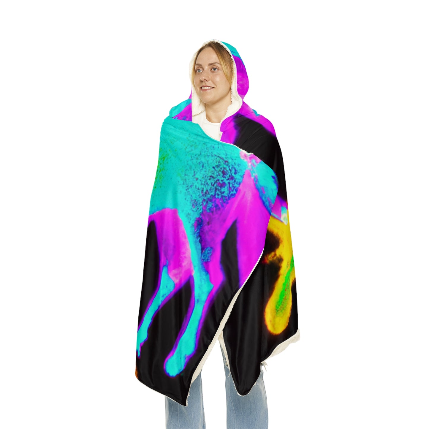 "Neon Dreamscape" - NEON Unicorns Art Hooded Snuggle Blanket