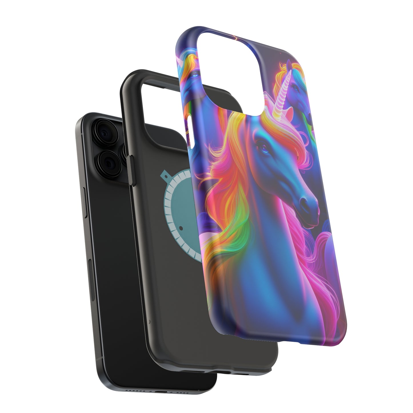 Neon Nighthorn Pride Neon Unicorns Premium Art Magsafe Magnet Tough IPhone 13 14 15 Pro Plus Max and Mini in Matte and Glossy Phone cases