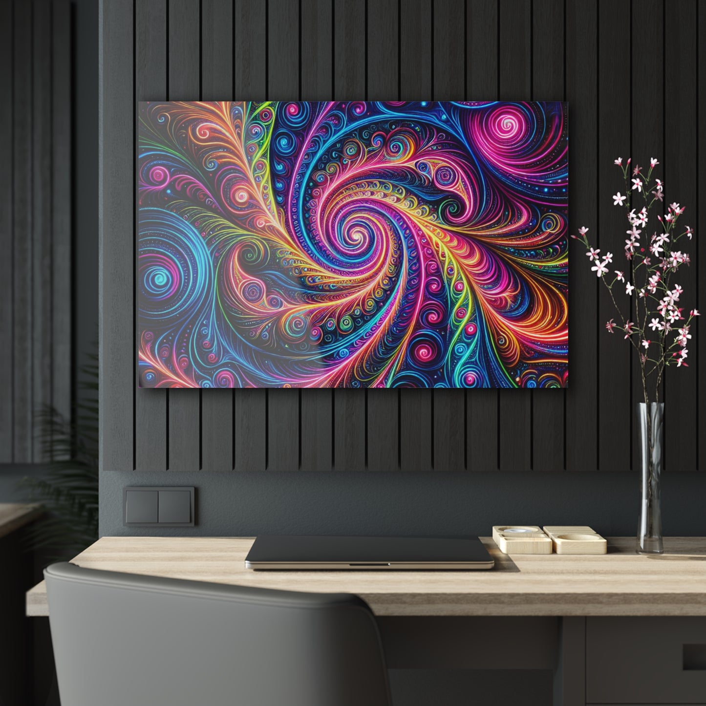 Electric Psychedelic Neon Vortex. Trippy infinity Pattern 1/4" Glossy Acrylic Art