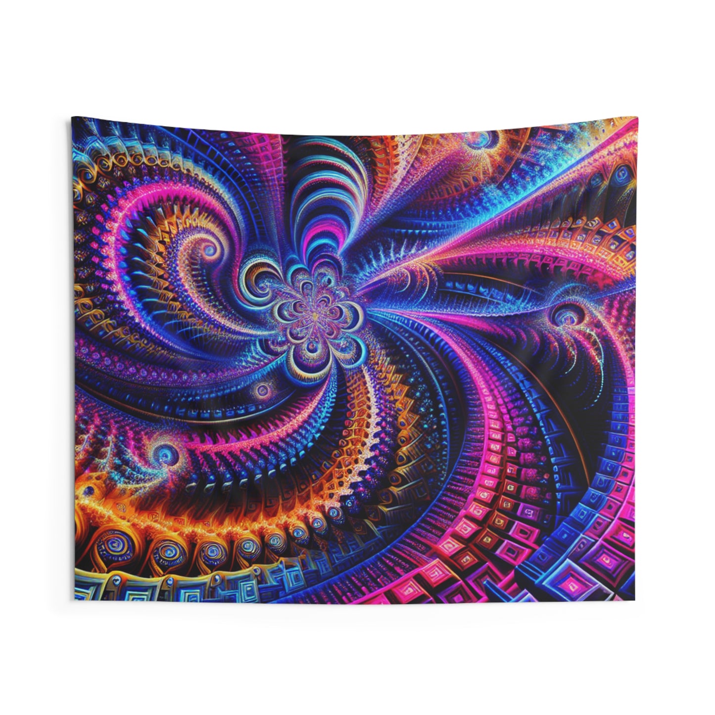 Neon Vortex Enchantment. Infinity Patterns Art Tapestry