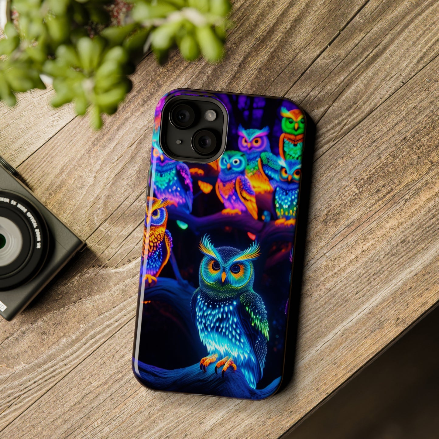 Glowing Neon Clan. Neon Owls Premium Art Magsafe Magnet Tough IPhone 13 14 15 Pro Plus Max and Mini in Matte and Glossy Phone cases