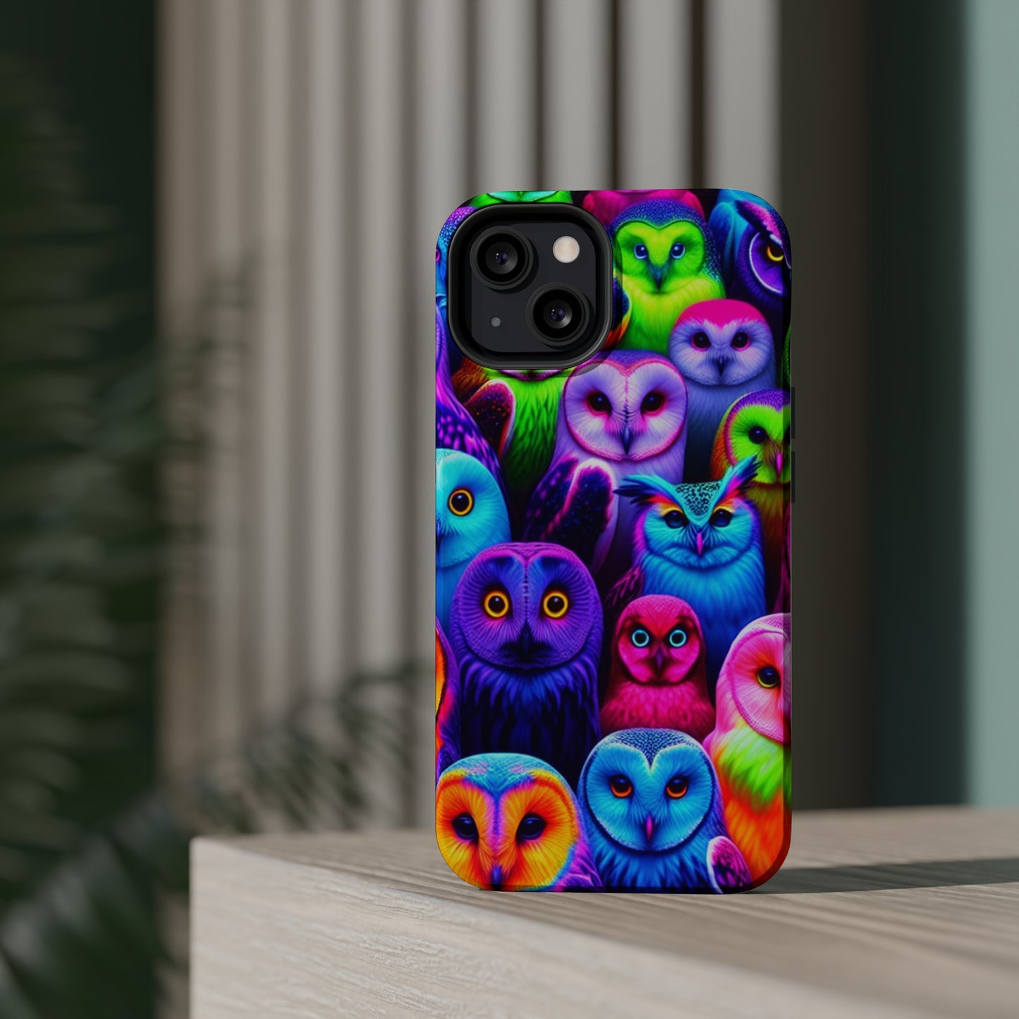 Vivid Nocturnal Neonatures Neon Owls Premium Art Magsafe Magnet Tough IPhone 13 14 15 Pro Plus Max and Mini in Matte and Glossy Phone cases