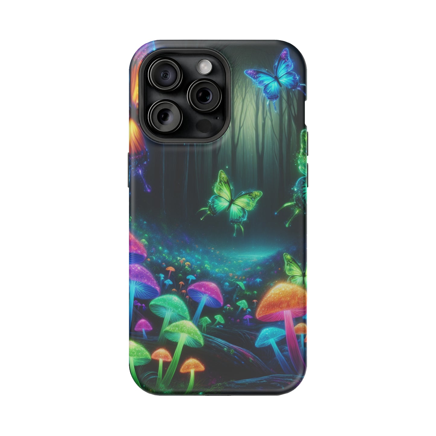 Neon Nocturne. Neon Butterflies and Mushrooms Premium Art Magsafe Magnet Tough IPhone 13 14 15 Pro Plus Max and Mini in Matte and Glossy Phone cases