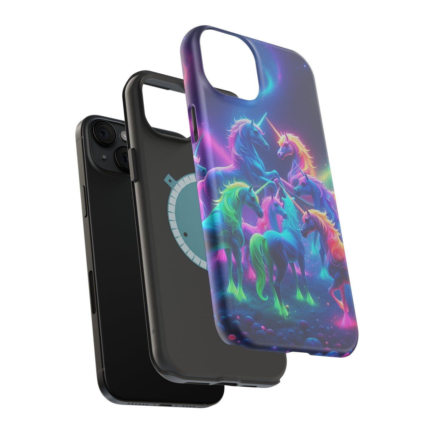 Neon Spectacle of Unicorns Neon Unicorns Premium Art Magsafe Magnet Tough IPhone 13 14 15 Pro Plus Max and Mini in Matte and Glossy Phone cases