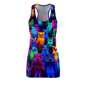 'Neon Nocturne' Neon Owls Racerback Dress