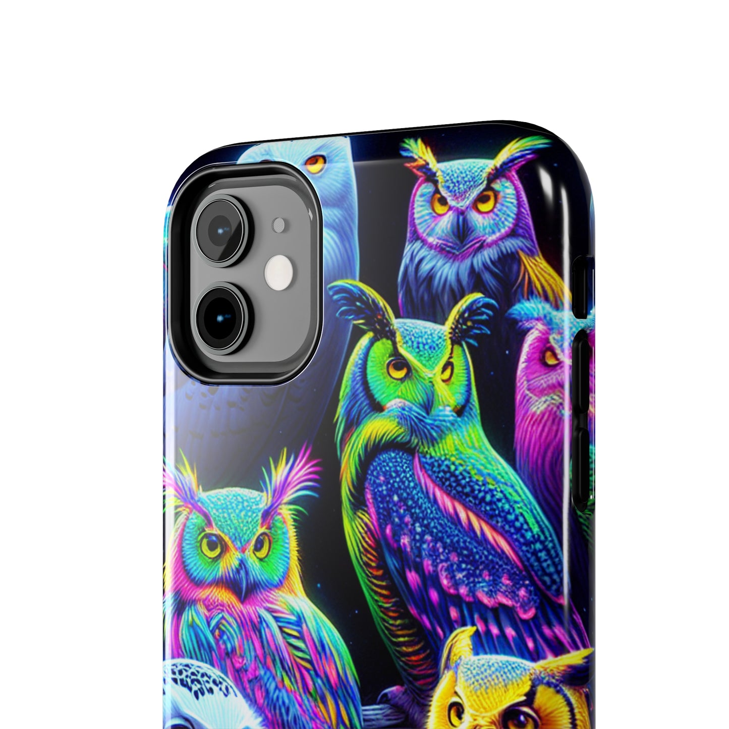 'Flock of Electric Flamses' NEON Owls Tough Phone Case