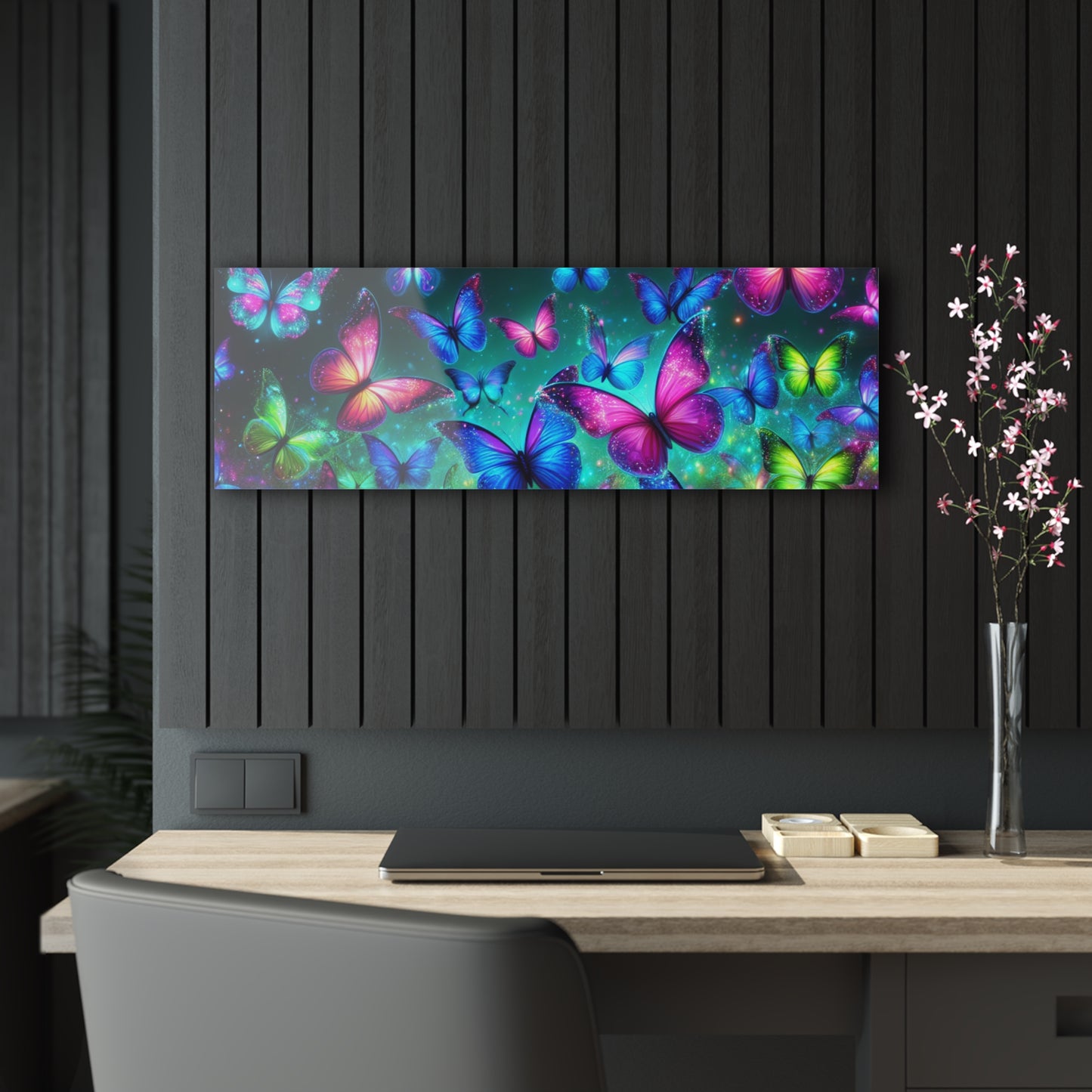 "Glowing Prismatic Butterflies" NEON Butterflies Art 1/4" Glossy Acrylic Art