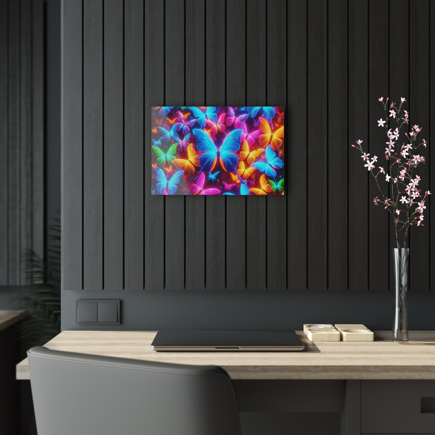 "Trail of Glowing Wings" NEON Butterflies Art 1/4" Glossy Acrylic Art
