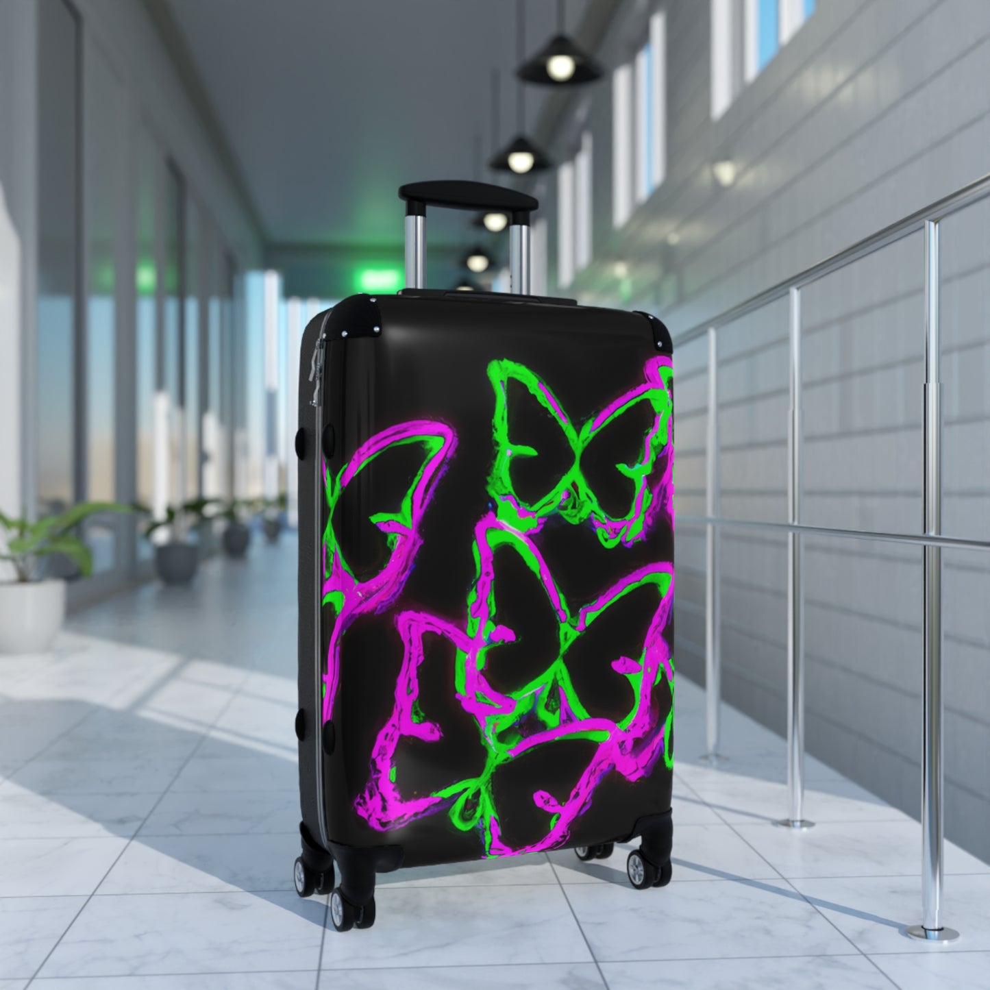 "Vivid Neon Butterfly Flutter" - Neon Butterflies Suitcase