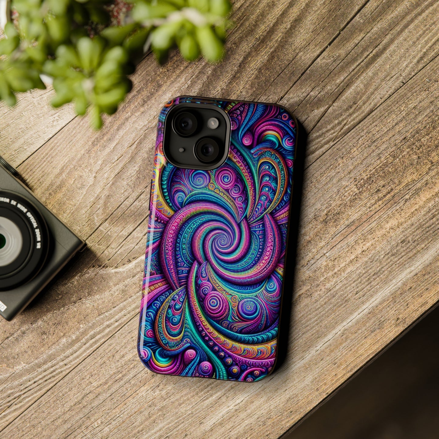 Cosmic Quasar Dreams. Neon Trippy Infinity Patterns Premium Art Magsafe Magnet Tough IPhone 13 14 15 Pro Plus Max and Mini in Matte and Glossy Phone cases