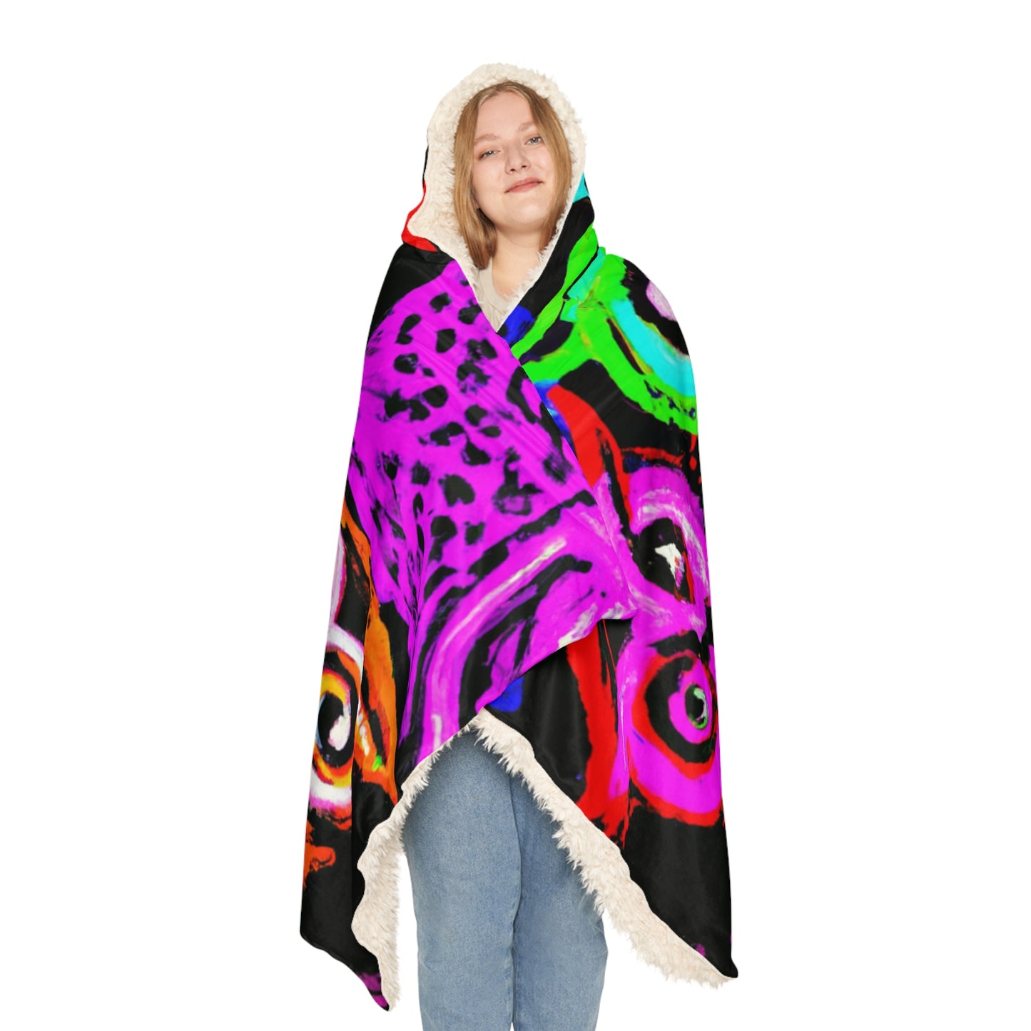 'Neon Nocturne' - NEON Owls Art Hooded Snuggle Blanket
