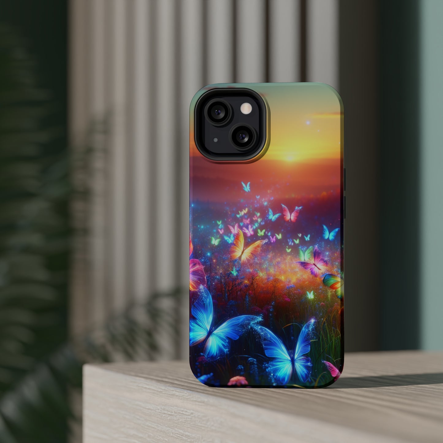 Neon Flight Fantasy Neon Butterflies Premium Art Magsafe Magnet Tough IPhone 13 14 15 Pro Plus Max and Mini in Matte and Glossy Phone cases
