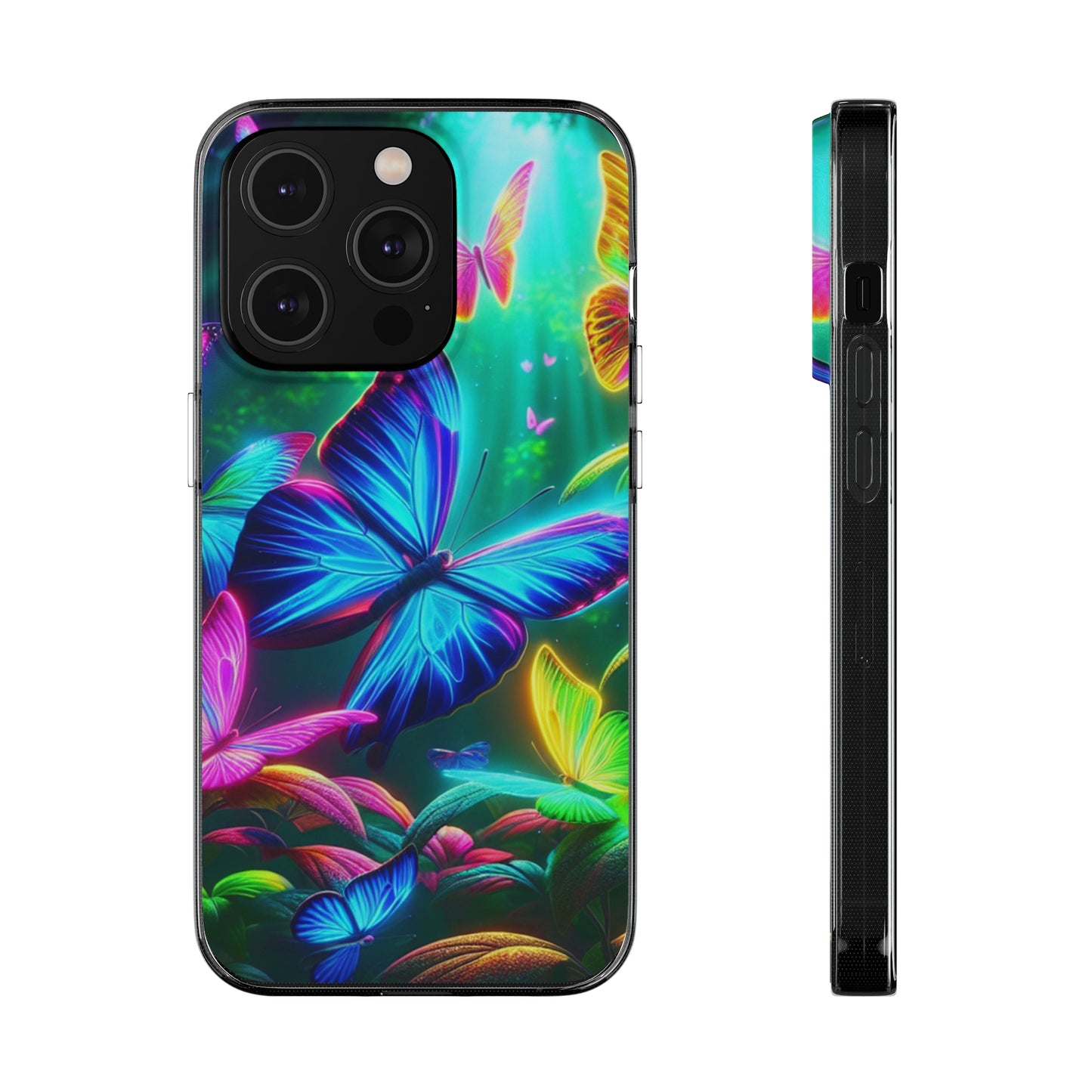 "Vivid Neon Flyaways" NEON Butterflies Art Polycarbonate Phone Case Samsung Galaxy s21 s22 Google Pixel 6 Iphone 11 12 13 14 Pro Max Mini Plus