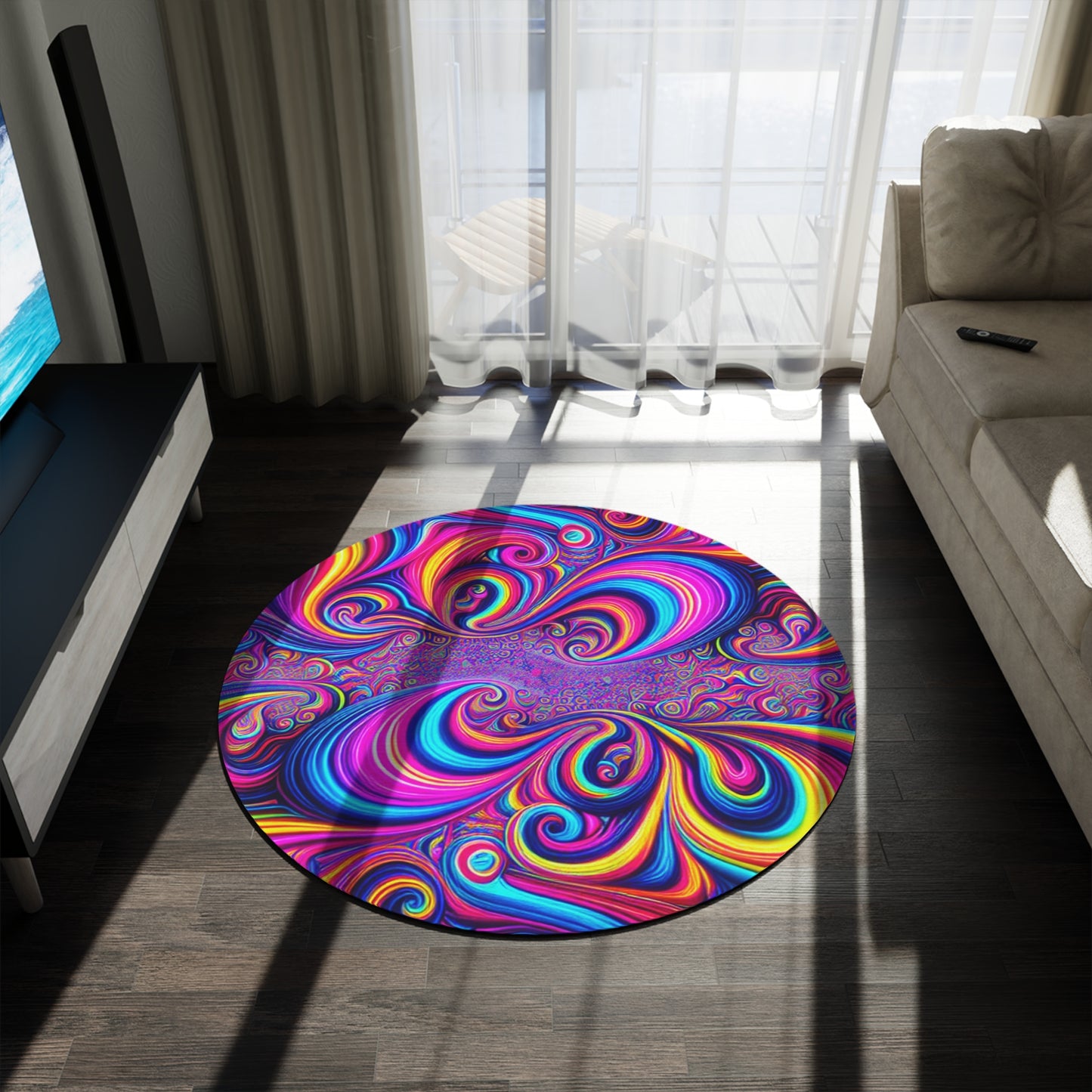Neon Ouroboric Fantasia Infinity Patterns Round Rug