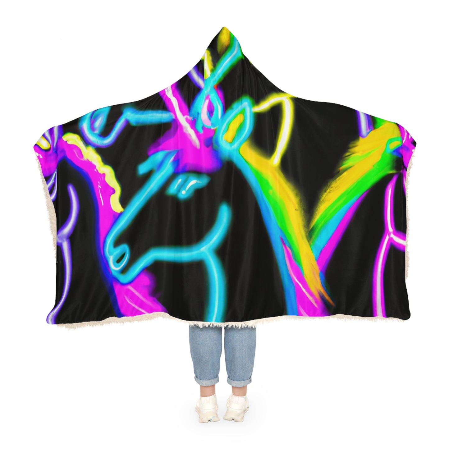 "Vivid Unicorns" - NEON Unicorns Art Hooded Snuggle Blanket