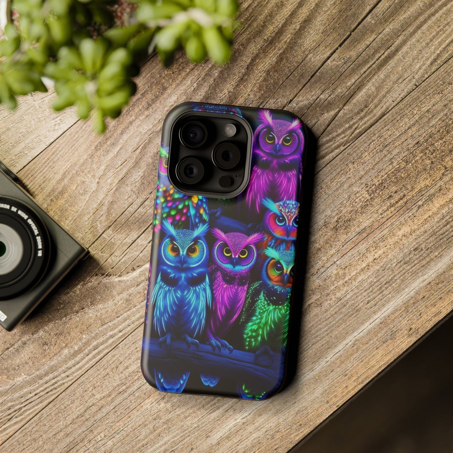 "Neon Nocturne" Neon Owls Premium Art Magsafe Magnet Tough IPhone 13 14 15 Pro Plus Max and Mini in Matte and Glossy Phone cases