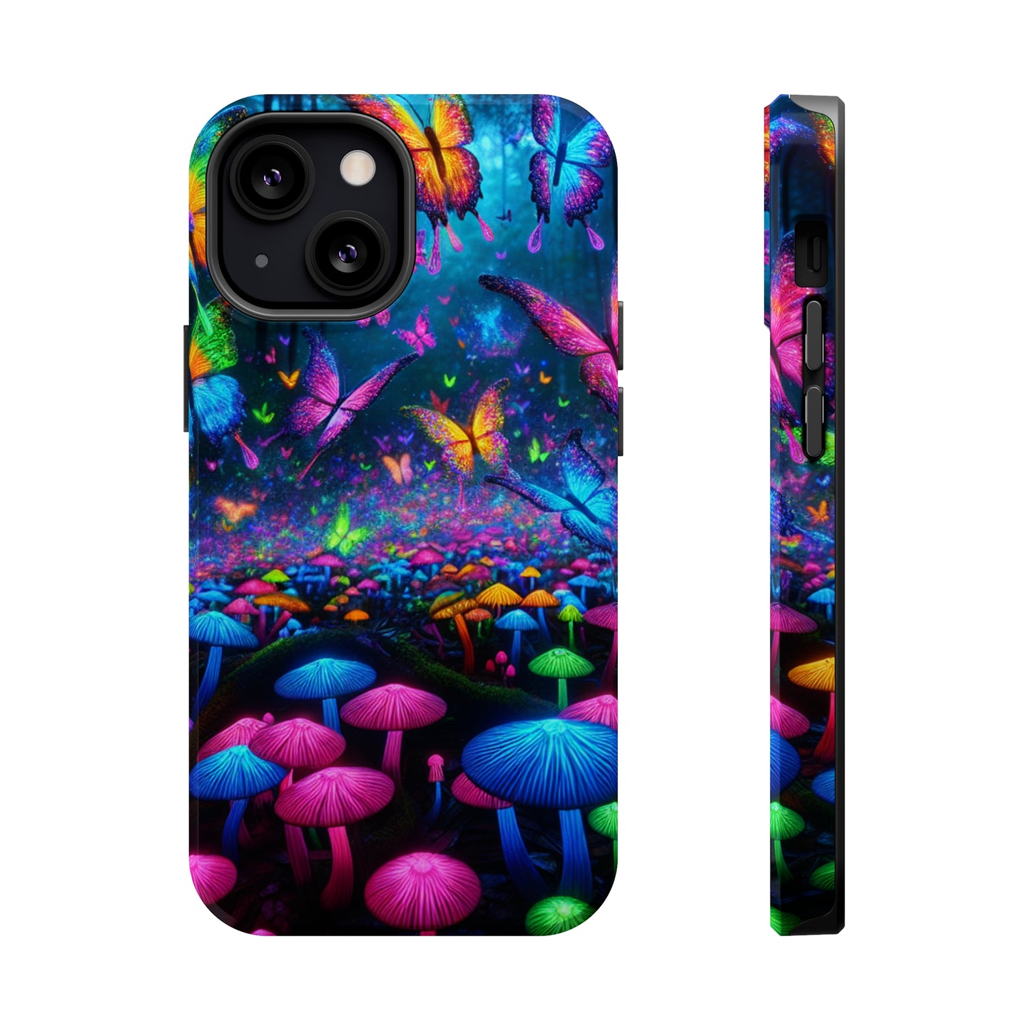 Neon Fruition Neon Butterflies and Mushrooms Premium Art Magsafe Magnet Tough IPhone 13 14 15 Pro Plus Max and Mini in Matte and Glossy Phone cases