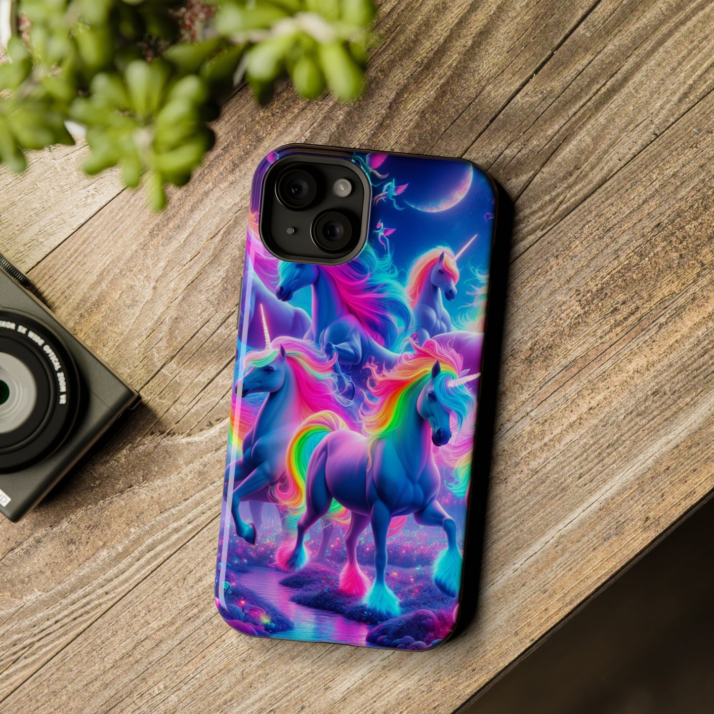 "Unicorn Prism" Neon Unicorns Premium Art Magsafe Magnet Tough IPhone 13 14 15 Pro Plus Max and Mini in Matte and Glossy Phone cases