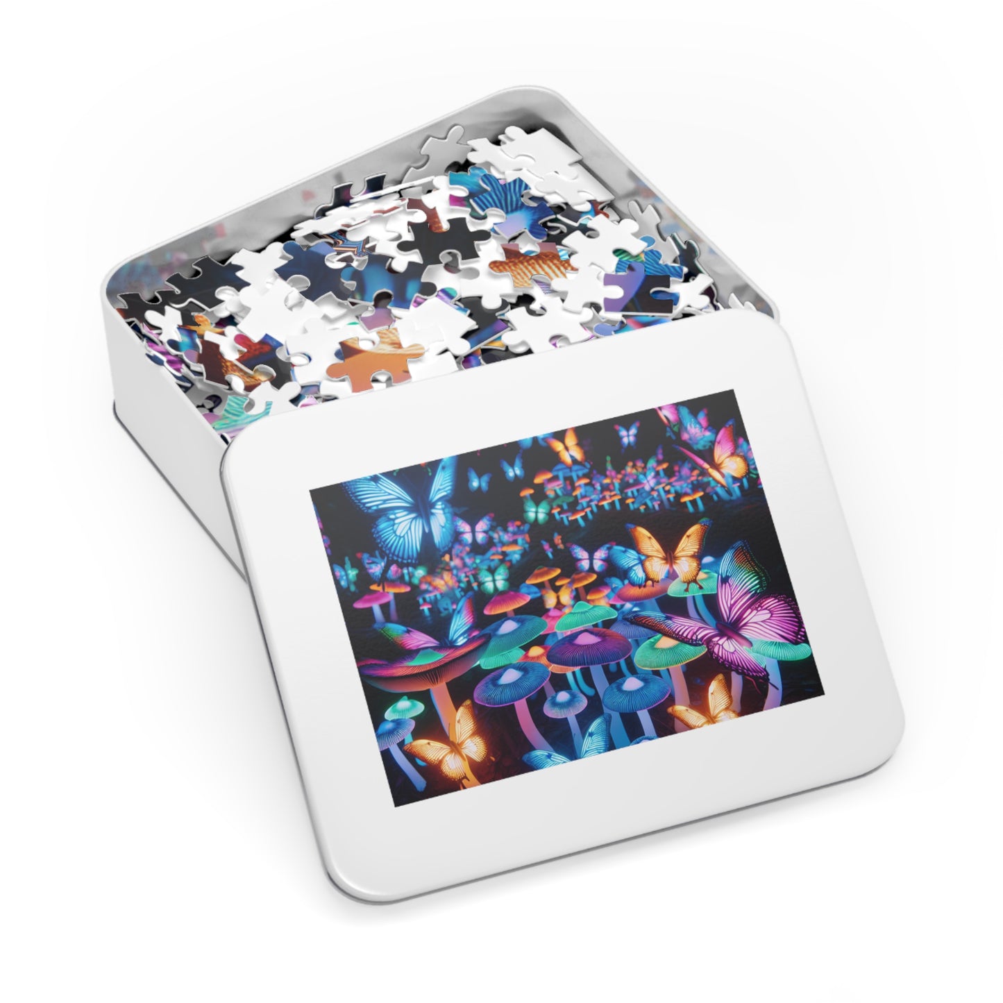 Neon Butterflies Blooms - Neon Butterflies and Mushrooms Puzzle 30, 110, 252, and 1000 Pieces