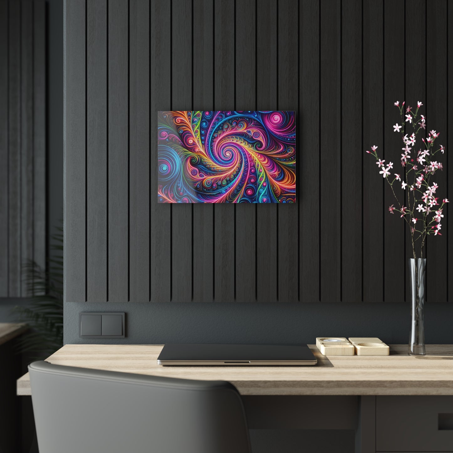 Electric Psychedelic Neon Vortex. Trippy infinity Pattern 1/4" Glossy Acrylic Art
