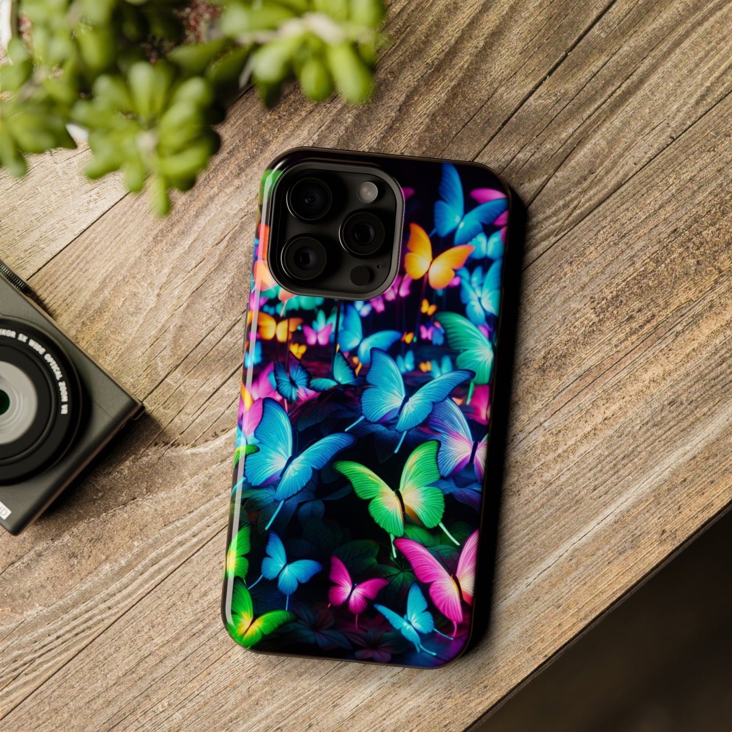 "Neon Butterfly Luridrainbow". Neon Butterflies Premium Art Magsafe Magnet Tough IPhone 13 14 15 Pro Plus Max and Mini in Matte and Glossy Phone cases