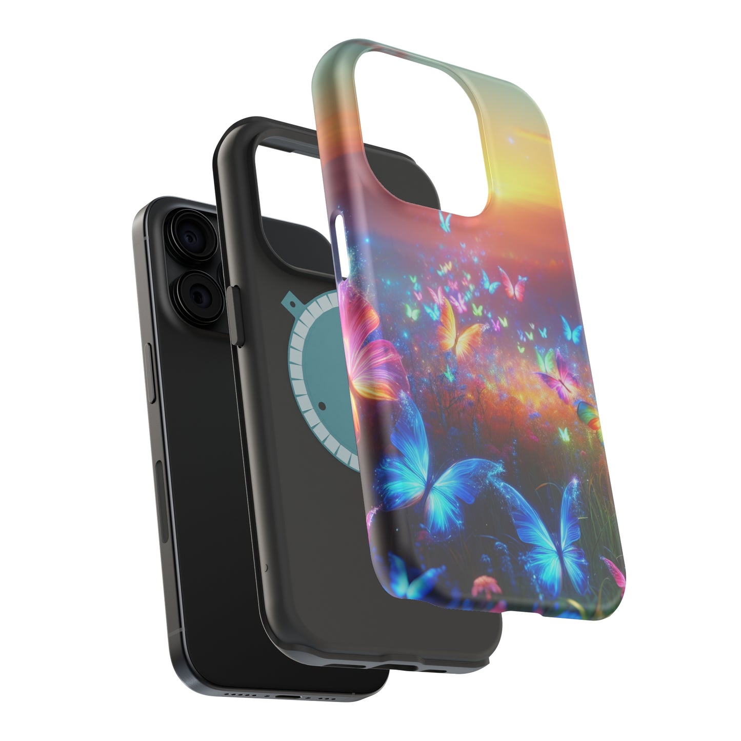 Neon Flight Fantasy Neon Butterflies Premium Art Magsafe Magnet Tough IPhone 13 14 15 Pro Plus Max and Mini in Matte and Glossy Phone cases
