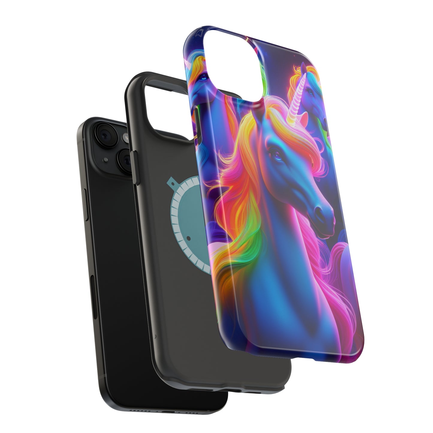 Neon Nighthorn Pride Neon Unicorns Premium Art Magsafe Magnet Tough IPhone 13 14 15 Pro Plus Max and Mini in Matte and Glossy Phone cases