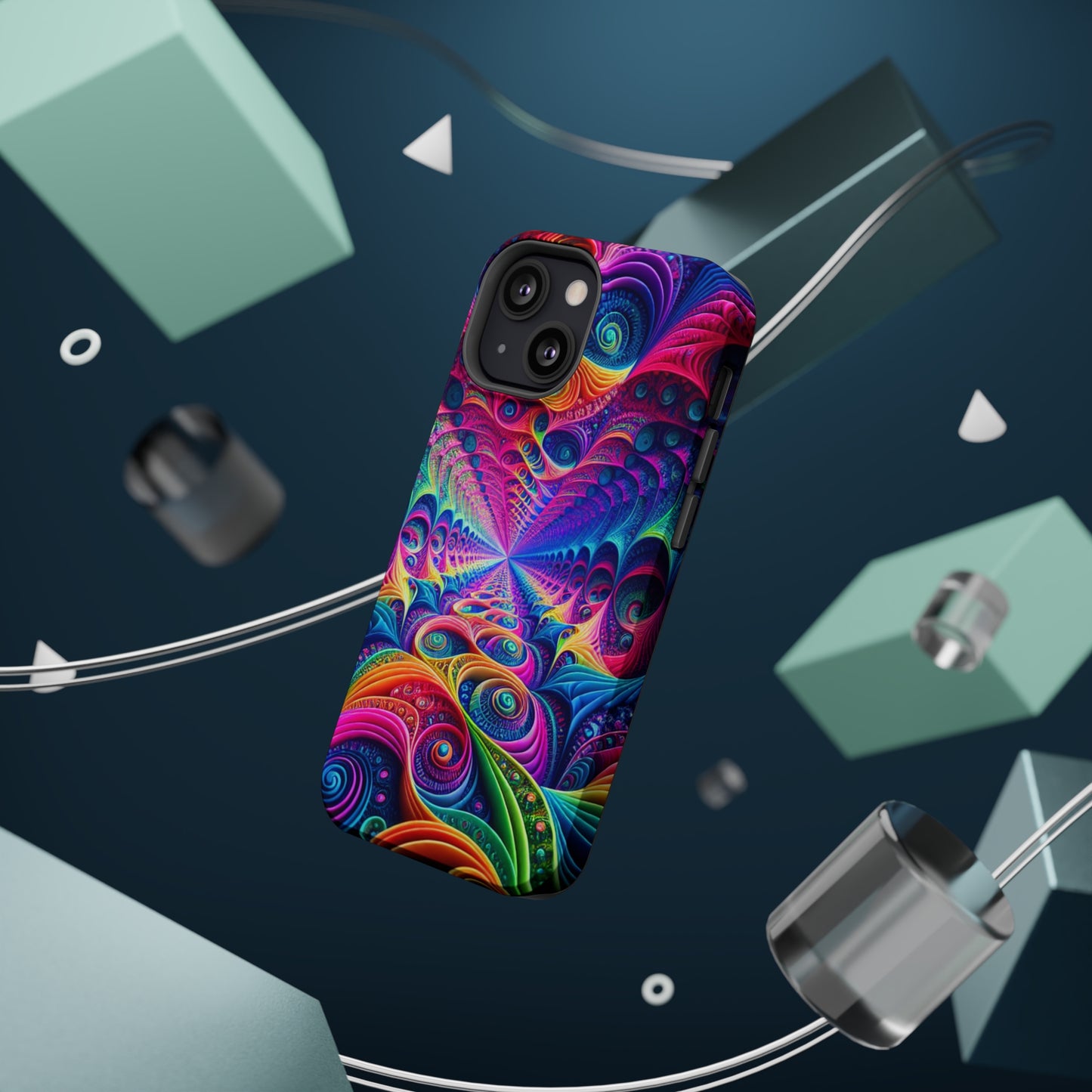 Cosmic Electric Rainbow Frenzy. Neon Trippy Infinity Patterns Premium Art Magsafe Magnet Tough IPhone 13 14 15 Pro Plus Max and Mini in Matte and Glossy Phone cases
