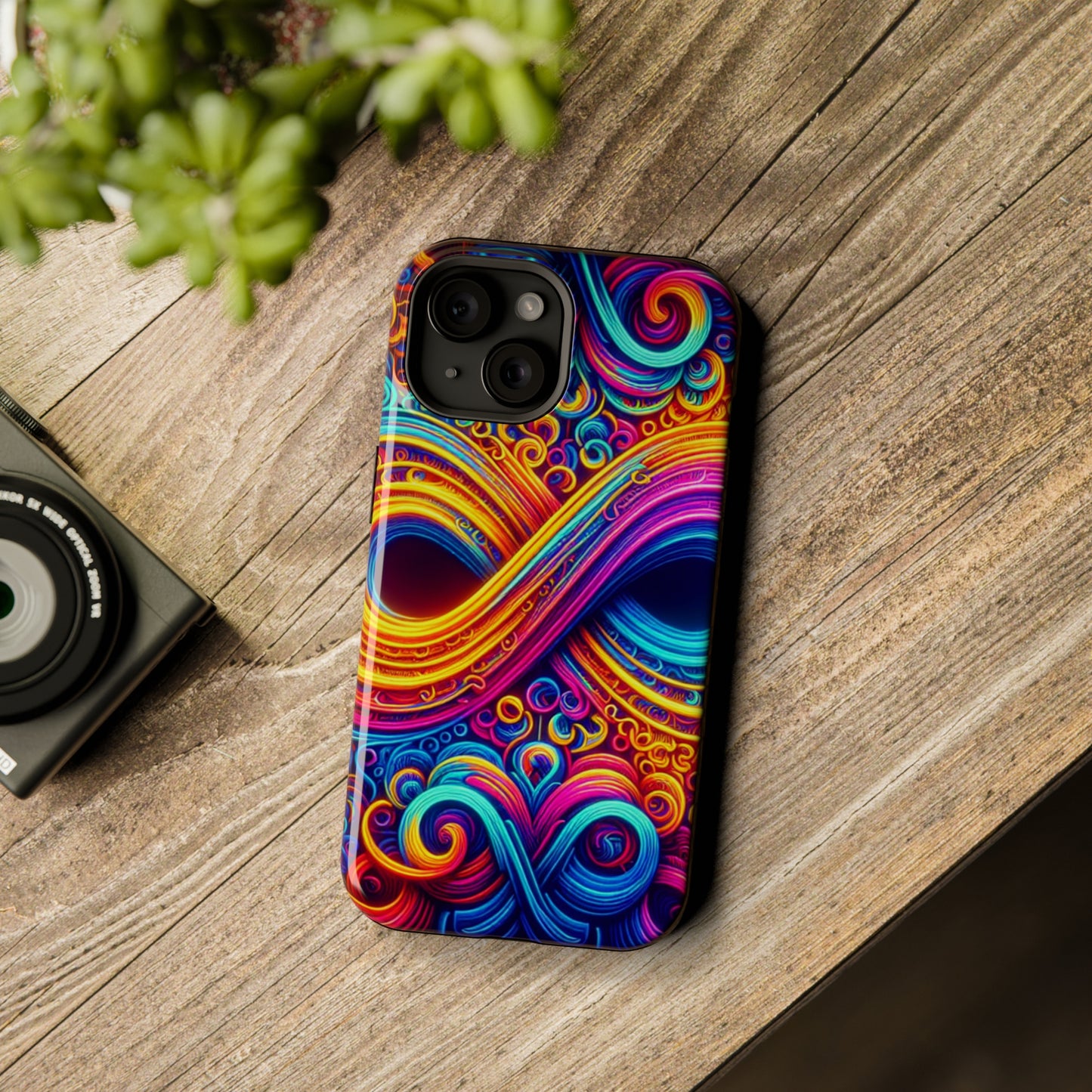 ElectroFractal Fluorescence. Neon Trippy Infinity Patterns Premium Art Magsafe Magnet Tough IPhone 13 14 15 Pro Plus Max and Mini in Matte and Glossy Phone cases