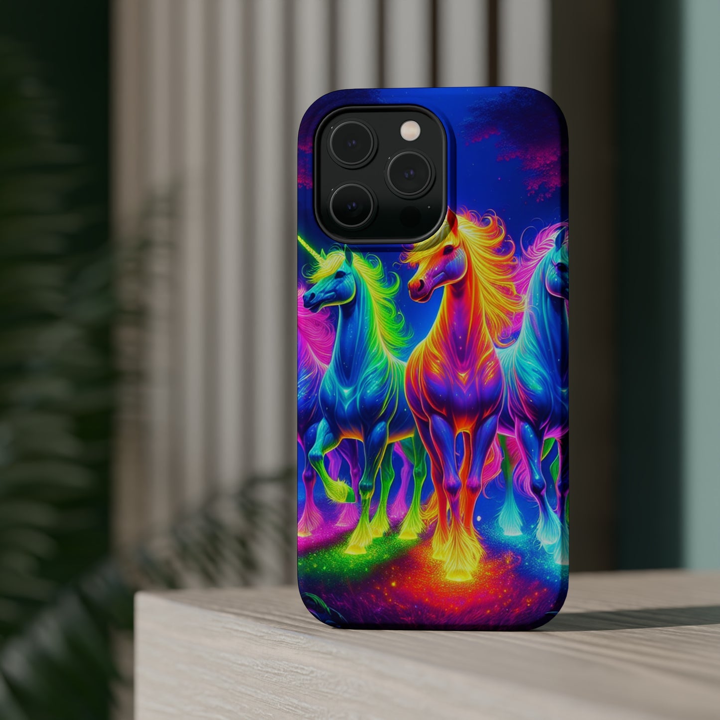 Neon Mystic Magicians Neon Unicorns Premium Art Magsafe Magnet Tough IPhone 13 14 15 Pro Plus Max and Mini in Matte and Glossy Phone cases