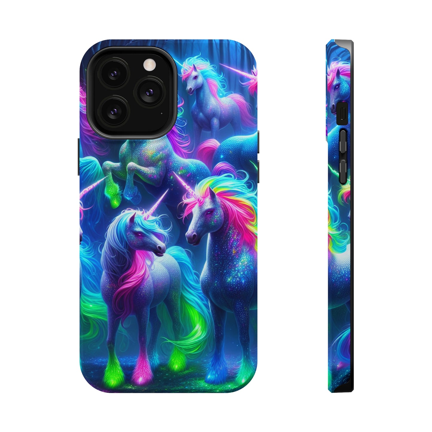 Vivid Dreamscape of Neon Unicorns Neon Unicorns Premium Art Magsafe Magnet Tough IPhone 13 14 15 Pro Plus Max and Mini in Matte and Glossy Phone cases