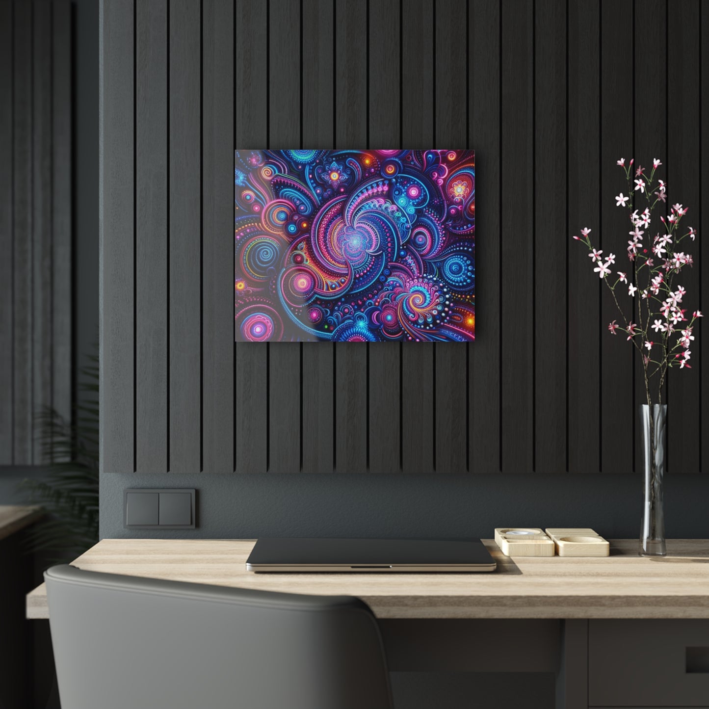 Hypno-Neon Vortex. Trippy infity Pattern 1/4" Glossy Acrylic Art