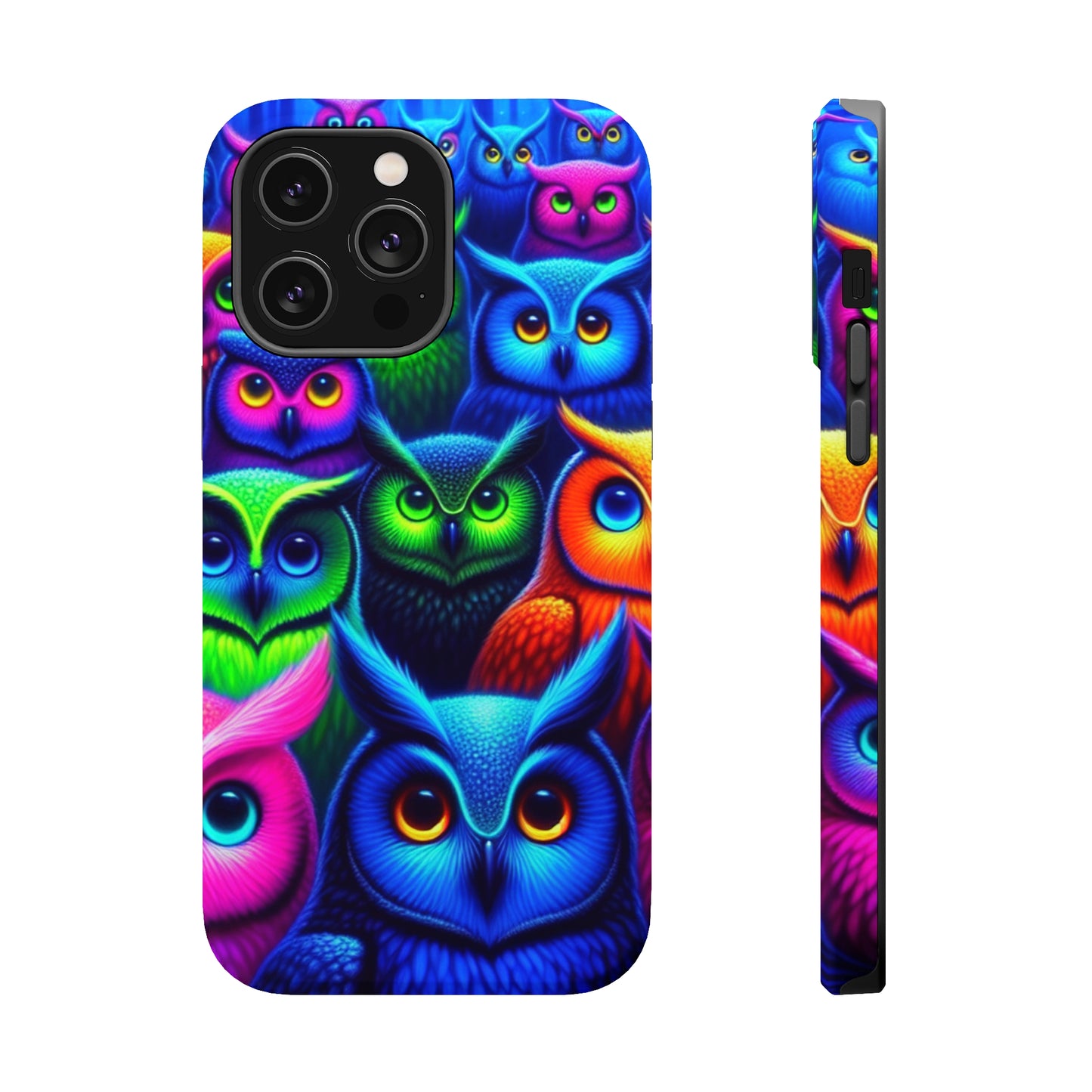 Neon Owlish Delight. Neon Owls Premium Art Magsafe Magnet Tough IPhone 13 14 15 Pro Plus Max and Mini in Matte and Glossy Phone cases