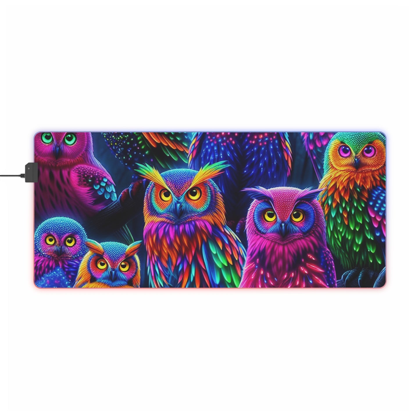 "Neon Nocturne" NEON Owls Art LED Mousepad