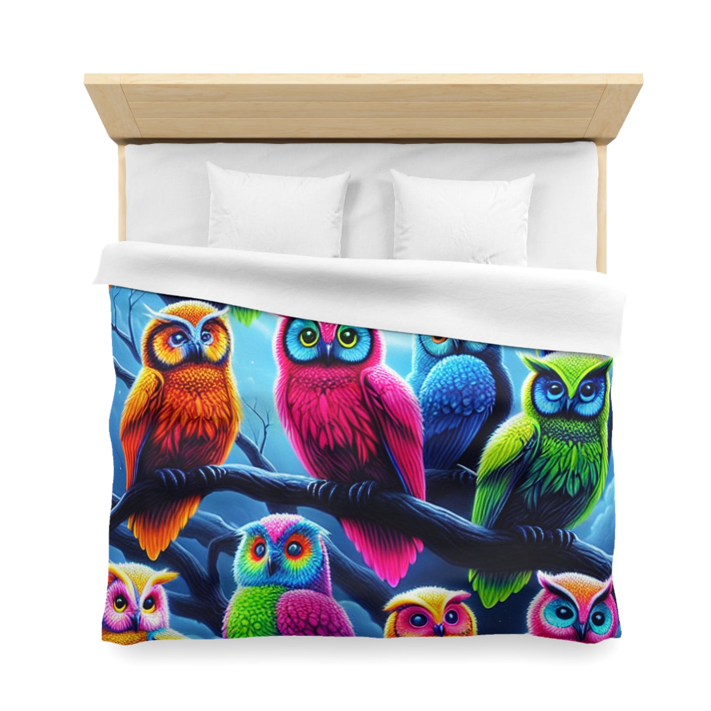 Felipeo da Pintorelli - NEON Owls Microfiber Duvet Cover