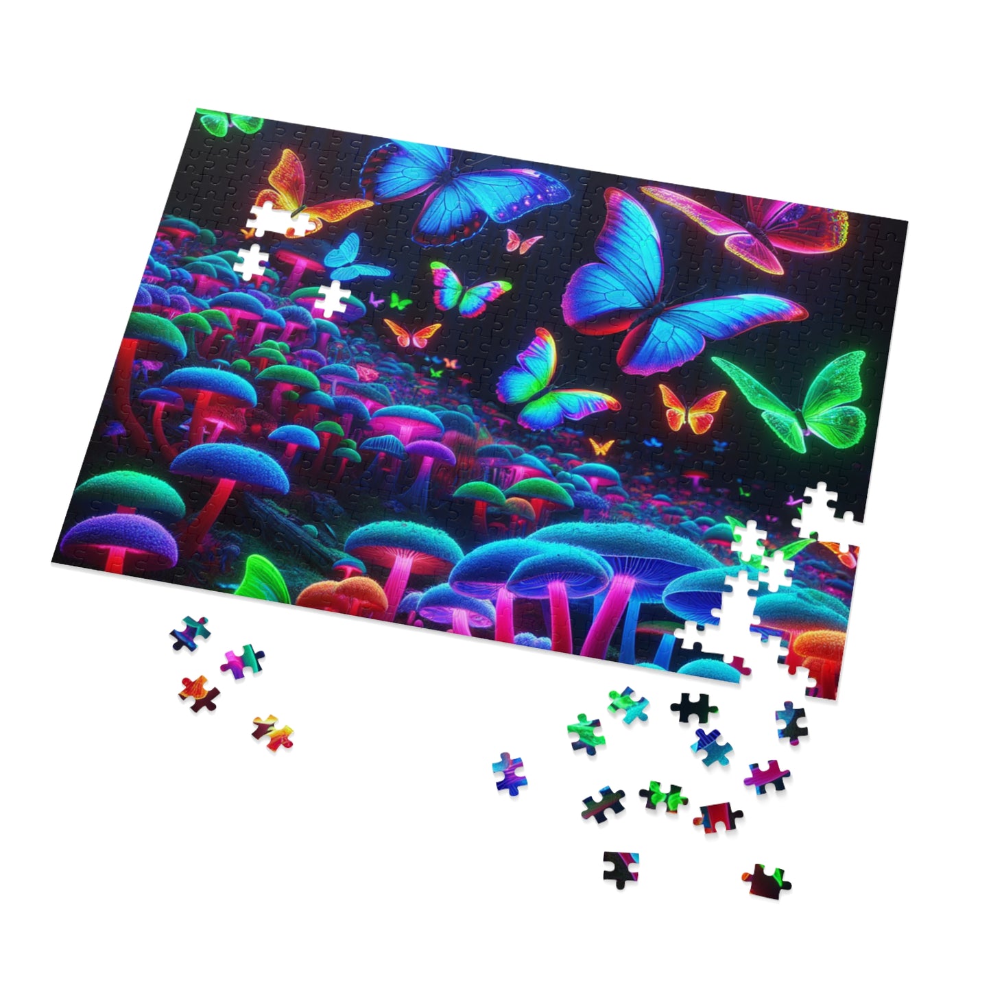 Neon Flutterflies. - Neon Butterflies and Mushrooms Puzzle 30, 110, 252, and 1000 Pieces